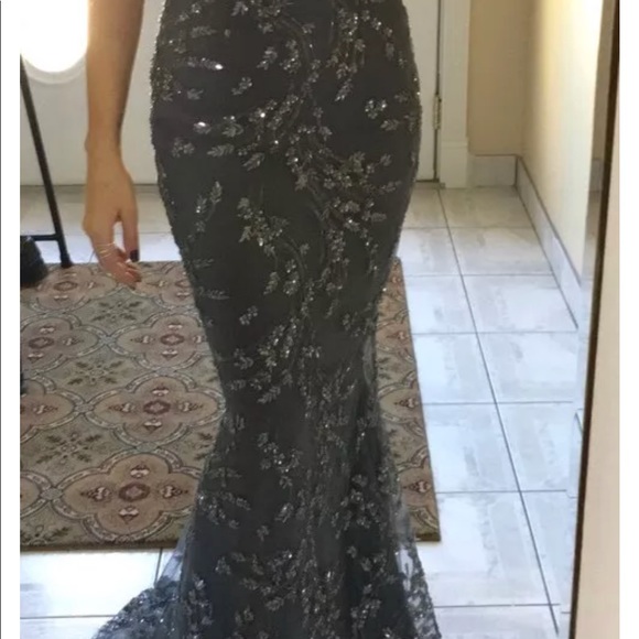 Custom evening prom gown size xs sequins gray charcoal - Picture 6 of 8